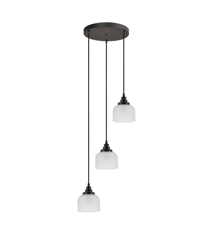 DeRuyter 3 Light Round Pendant E27 Satin Black/Prismatic Dome Glass Frosted-4