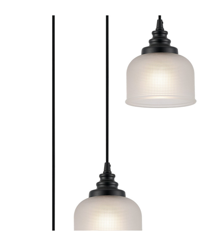 DeRuyter 3 Light Round Pendant E27 Satin Black/Prismatic Dome Glass Frosted-6