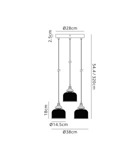 DeRuyter 3 Light Round Pendant E27 Satin Black/Prismatic Dome Glass Smoke-2