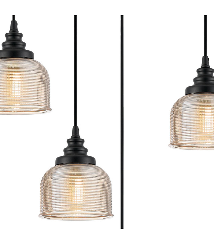 DeRuyter 5 Light Rectangular Pendant E27 Satin Black/Prismatic Dome Glass Amber-6