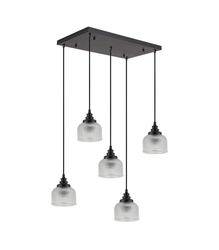 DeRuyter 5 Light Rectangular Pendant E27 Satin Black/Prismatic Dome Glass Clear-4