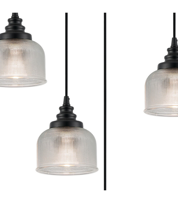 DeRuyter 5 Light Rectangular Pendant E27 Satin Black/Prismatic Dome Glass Clear-6