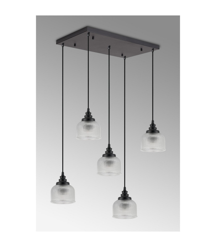 DeRuyter 5 Light Rectangular Pendant E27 Satin Black/Prismatic Dome Glass Clear-7