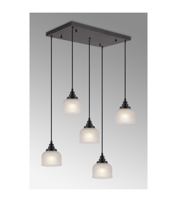 DeRuyter 5 Light Rectangular Pendant E27 Satin Black/Prismatic Dome Glass Frosted-3