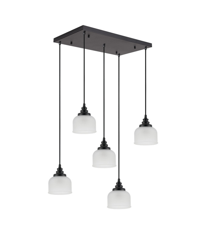 DeRuyter 5 Light Rectangular Pendant E27 Satin Black/Prismatic Dome Glass Frosted-4