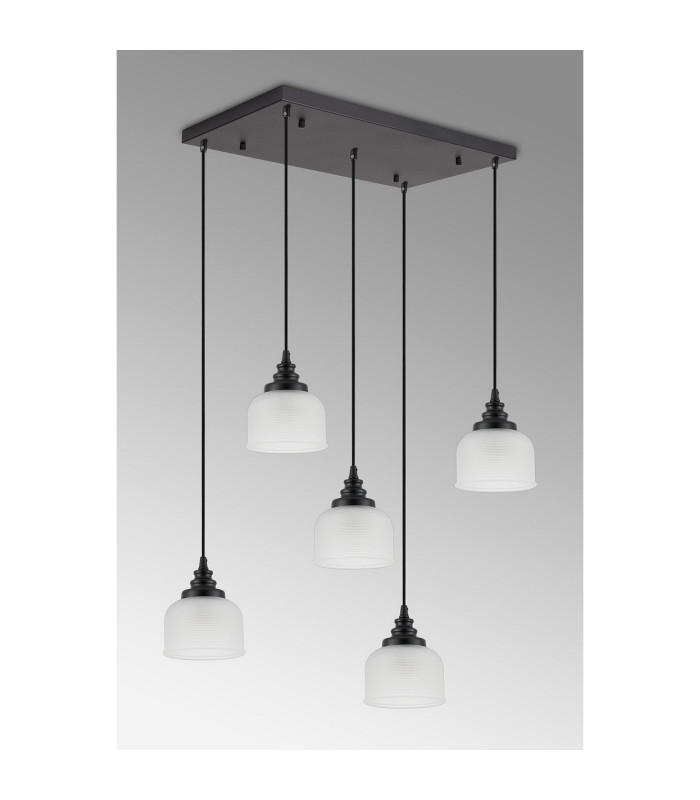 DeRuyter 5 Light Rectangular Pendant E27 Satin Black/Prismatic Dome Glass Frosted-7
