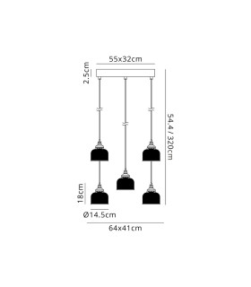 DeRuyter 5 Light Rectangular Pendant E27 Satin Black/Prismatic Dome Glass Smoke-2