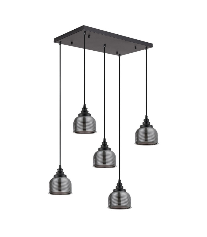 DeRuyter 5 Light Rectangular Pendant E27 Satin Black/Prismatic Dome Glass Smoke-4