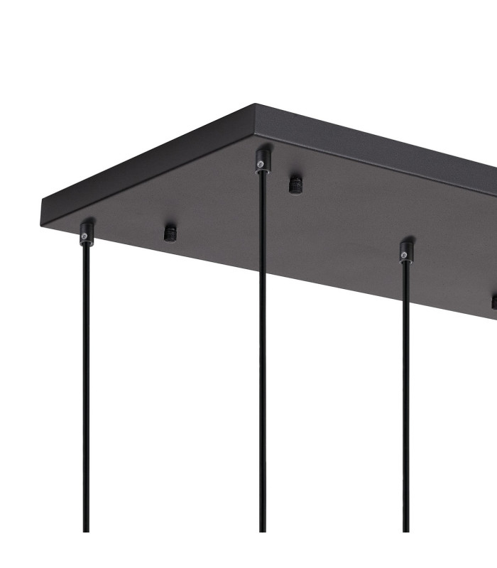 DeRuyter 5 Light Rectangular Pendant E27 Satin Black/Prismatic Dome Glass Smoke-5