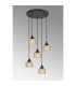 DeRuyter 5 Light Round Pendant E27 Satin Black/Prismatic Dome Glass Amber-3