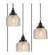 DeRuyter 5 Light Round Pendant E27 Satin Black/Prismatic Dome Glass Amber-6