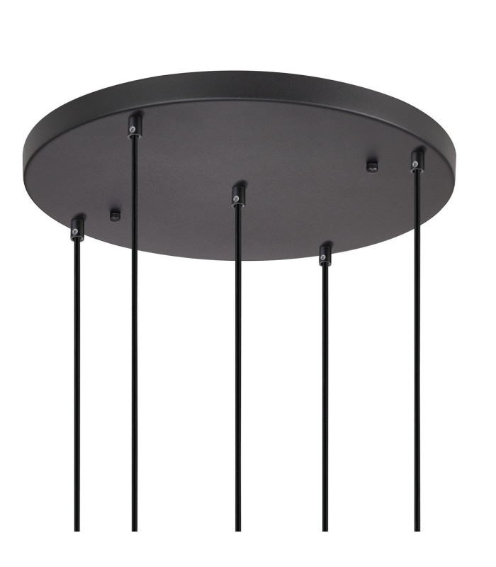 DeRuyter 5 Light Round Pendant E27 Satin Black/Prismatic Dome Glass Clear-5