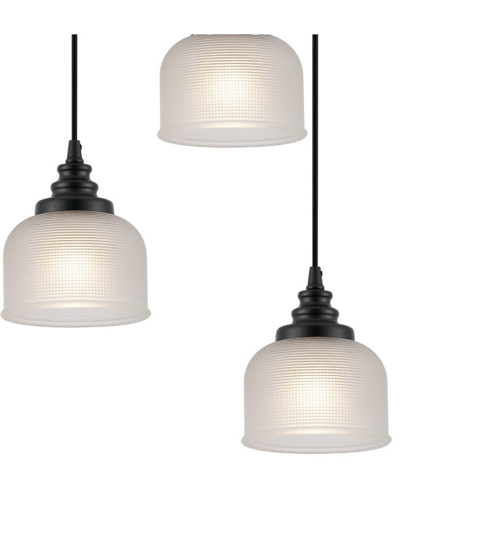 DeRuyter 5 Light Round Pendant E27 Satin Black/Prismatic Dome Glass Frosted-7