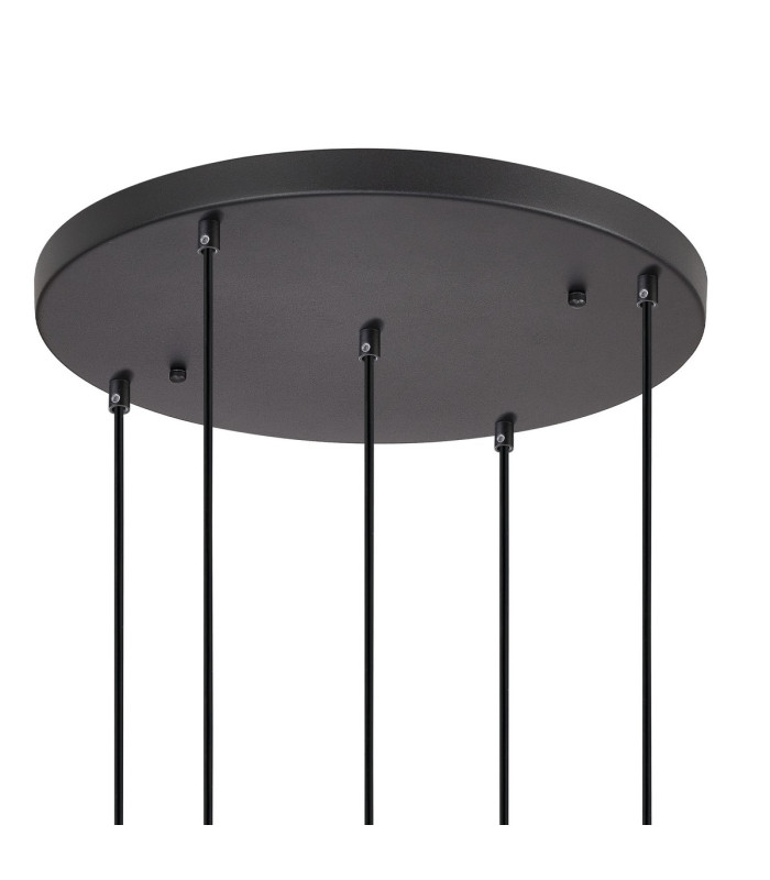 DeRuyter 5 Light Round Pendant E27 Satin Black/Prismatic Dome Glass Smoke-5