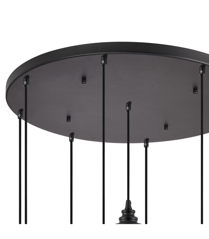 DeRuyter 9 Light Round Pendant E27 Satin Black/Prismatic Dome Glass Amber-6