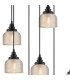 DeRuyter 9 Light Round Pendant E27 Satin Black/Prismatic Dome Glass Amber-7