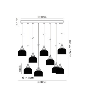 DeRuyter 9 Light Round Pendant E27 Satin Black/Prismatic Dome Glass Clear-2