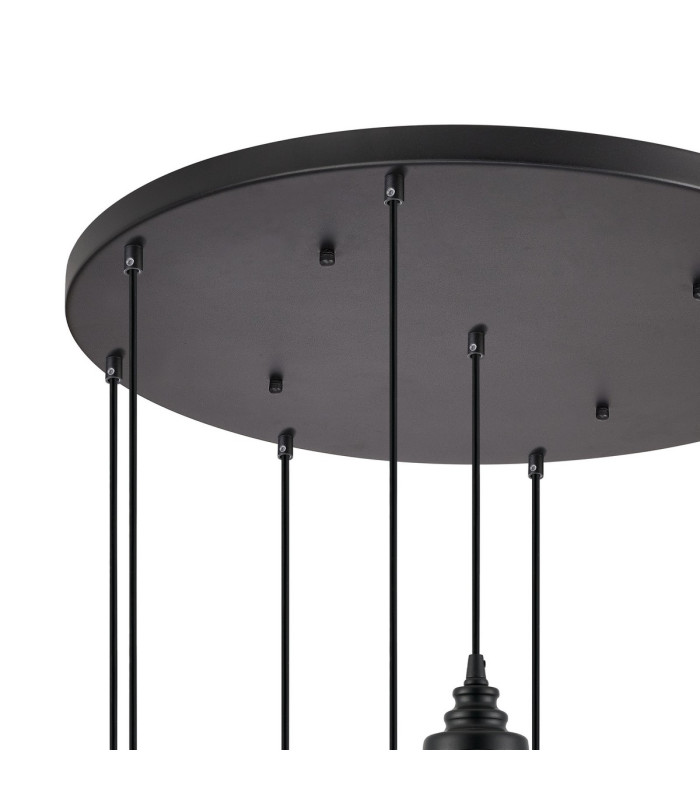 DeRuyter 9 Light Round Pendant E27 Satin Black/Prismatic Dome Glass Frosted-6