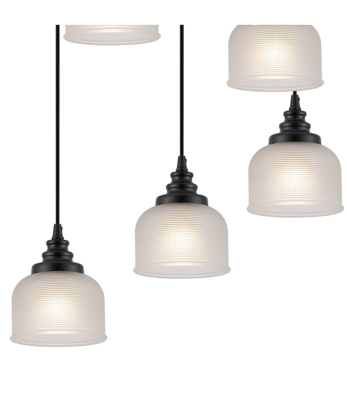 DeRuyter 9 Light Round Pendant E27 Satin Black/Prismatic Dome Glass Frosted-8