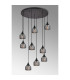 DeRuyter 9 Light Round Pendant E27 Satin Black/Prismatic Dome Glass Smoke-3