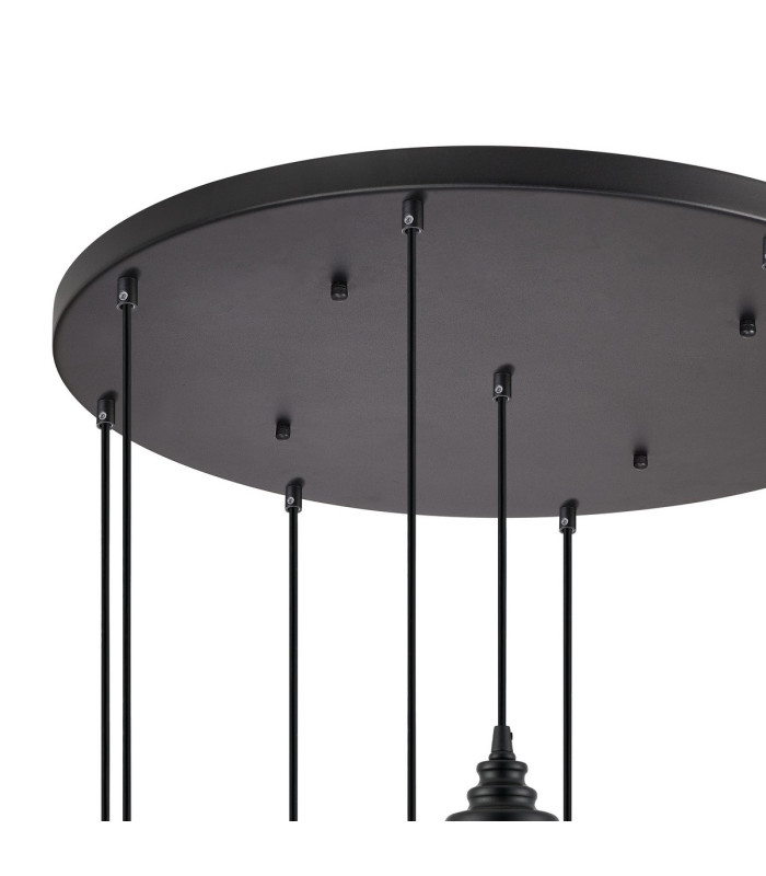 DeRuyter 9 Light Round Pendant E27 Satin Black/Prismatic Dome Glass Smoke-6