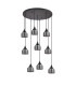 DeRuyter 9 Light Round Pendant E27 Satin Black/Prismatic Dome Glass Smoke-9