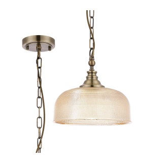 DeRuyter 27cm Flush/Single Pendant 1 Light Adjustable E27 Antique Brass/Amber Glass-1