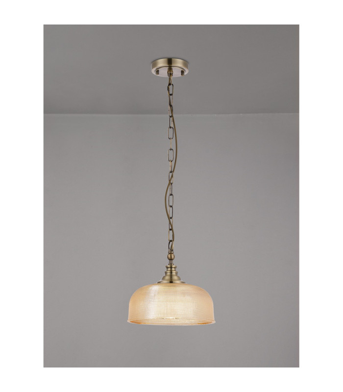 DeRuyter 27cm Flush/Single Pendant 1 Light Adjustable E27 Antique Brass/Amber Glass-3