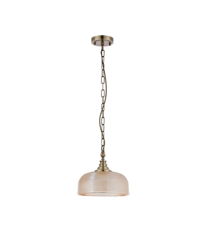 DeRuyter 27cm Flush/Single Pendant 1 Light Adjustable E27 Antique Brass/Amber Glass-5