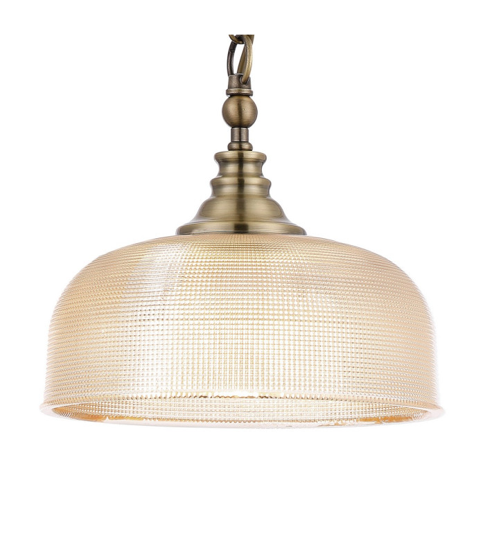 DeRuyter 27cm Flush/Single Pendant 1 Light Adjustable E27 Antique Brass/Amber Glass-7