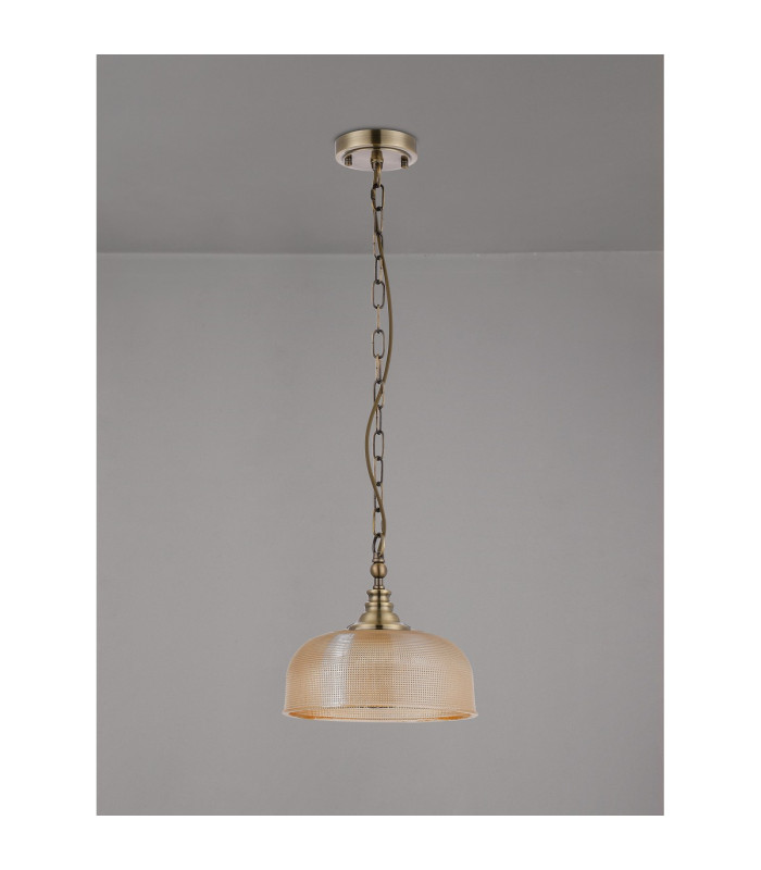 DeRuyter 27cm Flush/Single Pendant 1 Light Adjustable E27 Antique Brass/Amber Glass-8