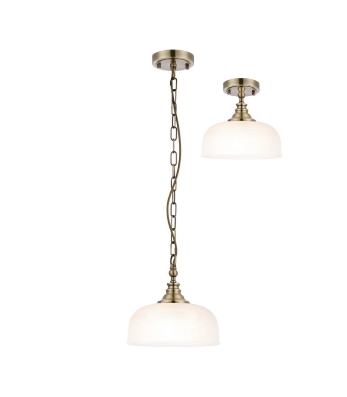 DeRuyter 27cm Flush/Single Pendant 1 Light Adjustable E27 Antique Brass/Frosted Glass-3
