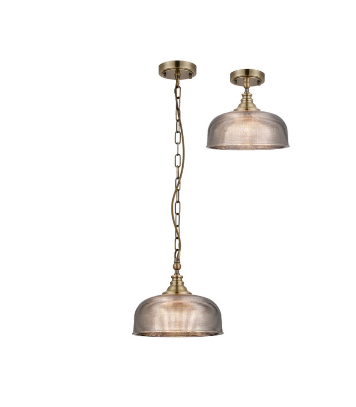 DeRuyter 27cm Flush/Single Pendant 1 Light Adjustable E27 Antique Brass/Smoke Glass-4