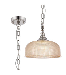 DeRuyter 27cm Flush/Single Pendant 1 Light Adjustable E27 Polished Nickel/Amber Glass-1
