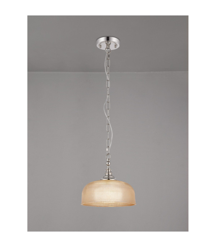 DeRuyter 27cm Flush/Single Pendant 1 Light Adjustable E27 Polished Nickel/Amber Glass-3