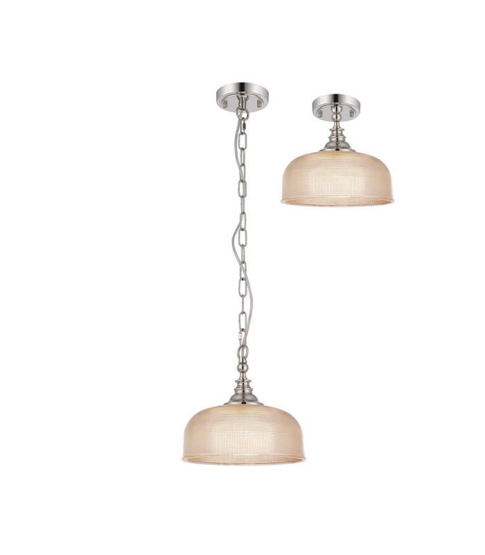 DeRuyter 27cm Flush/Single Pendant 1 Light Adjustable E27 Polished Nickel/Amber Glass-4