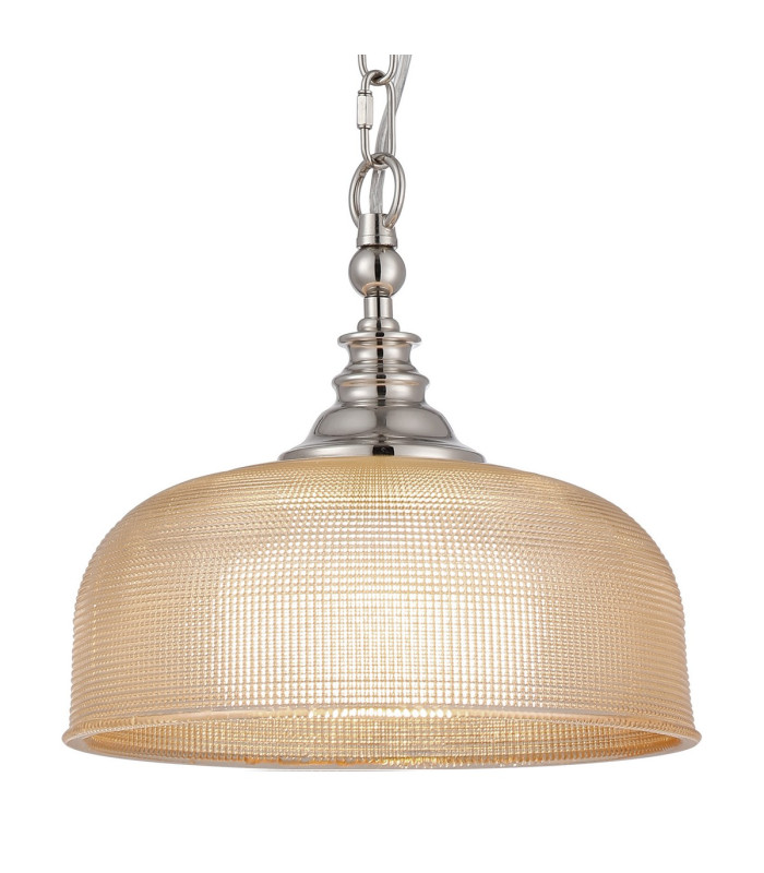 DeRuyter 27cm Flush/Single Pendant 1 Light Adjustable E27 Polished Nickel/Amber Glass-7