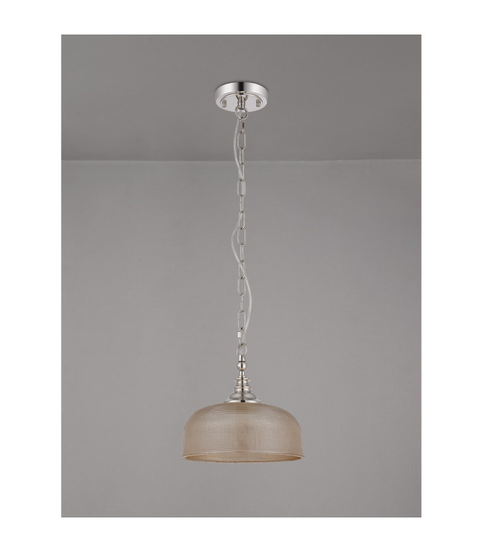 DeRuyter 27cm Flush/Single Pendant 1 Light Adjustable E27 Polished Nickel/Amber Glass-8