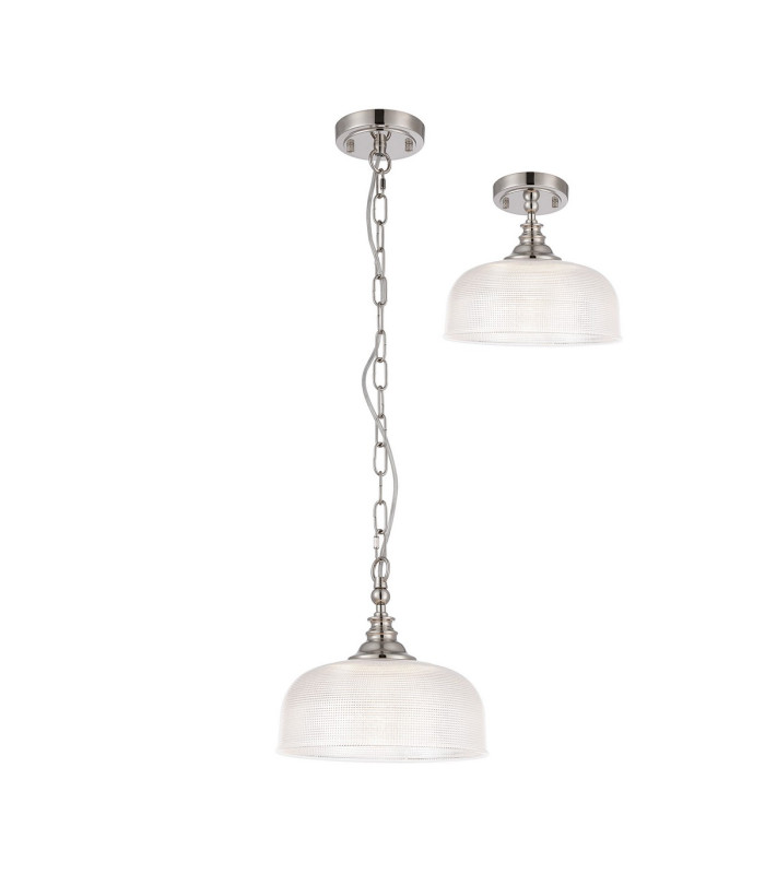 DeRuyter 27cm Flush/Single Pendant 1 Light Adjustable E27 Polished Nickel/Frosted Glass-4