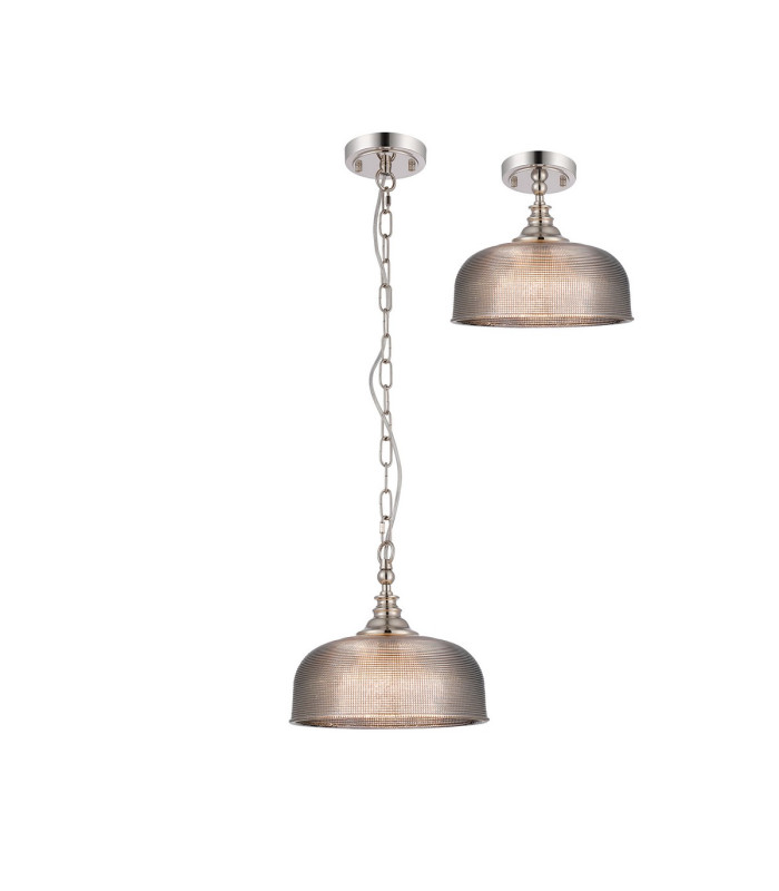 DeRuyter 27cm Flush/Single Pendant 1 Light Adjustable E27 Polished Nickel/Smoke Glass-4