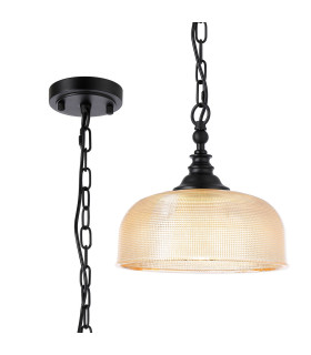 DeRuyter 27cm Flush/Single Pendant 1 Light Adjustable E27 Satin Black/Amber Glass-1