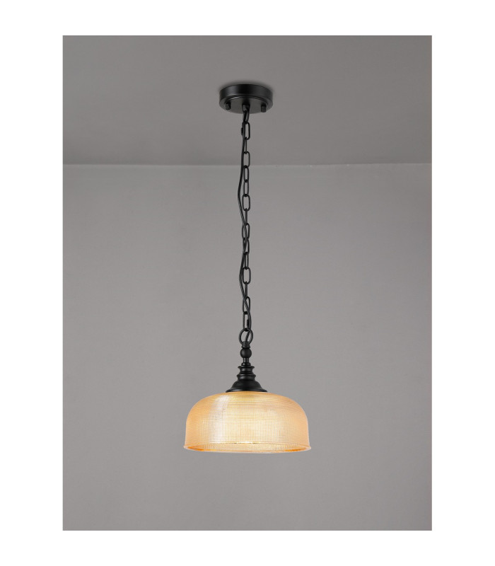 DeRuyter 27cm Flush/Single Pendant 1 Light Adjustable E27 Satin Black/Amber Glass-3