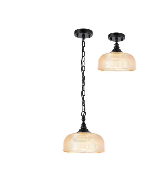 DeRuyter 27cm Flush/Single Pendant 1 Light Adjustable E27 Satin Black/Amber Glass-4
