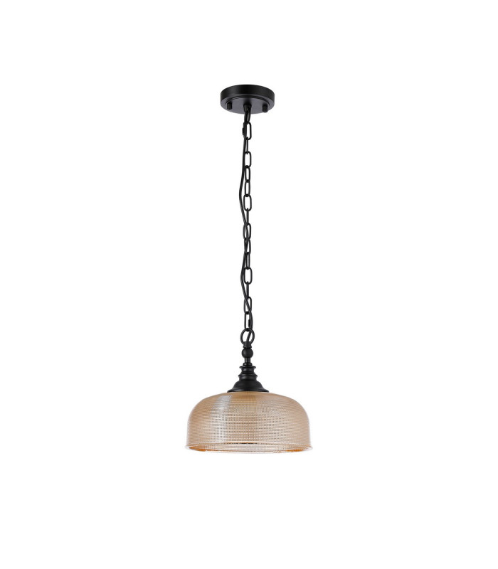 DeRuyter 27cm Flush/Single Pendant 1 Light Adjustable E27 Satin Black/Amber Glass-5