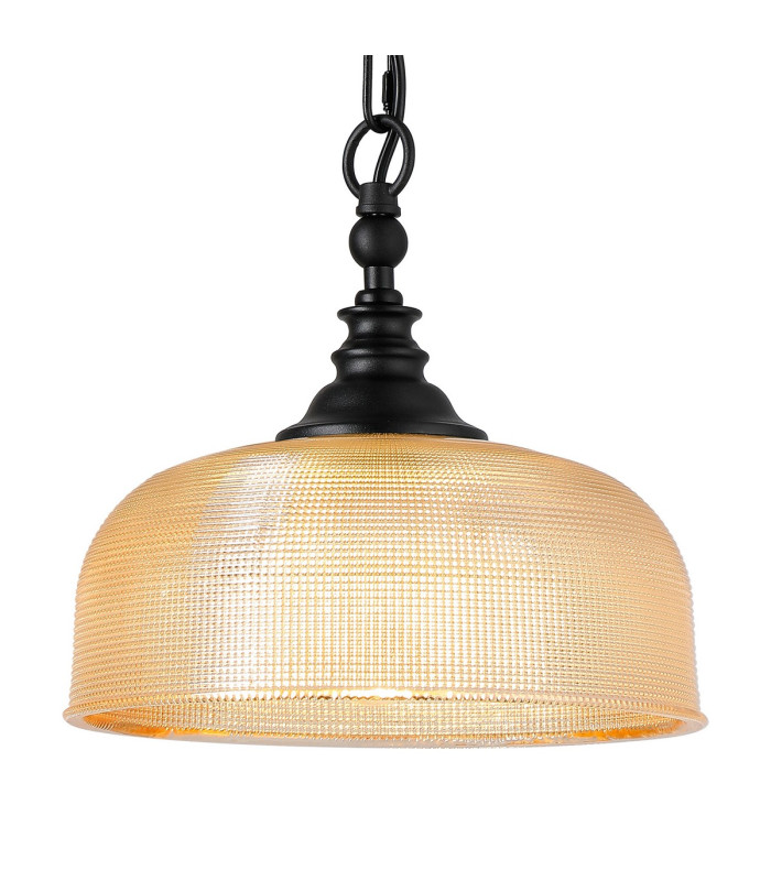DeRuyter 27cm Flush/Single Pendant 1 Light Adjustable E27 Satin Black/Amber Glass-7