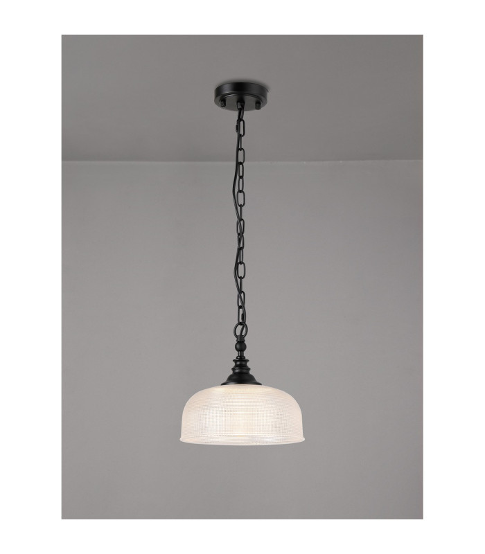 DeRuyter 27cm Flush/Single Pendant 1 Light Adjustable E27 Satin Black/Clear Glass-3