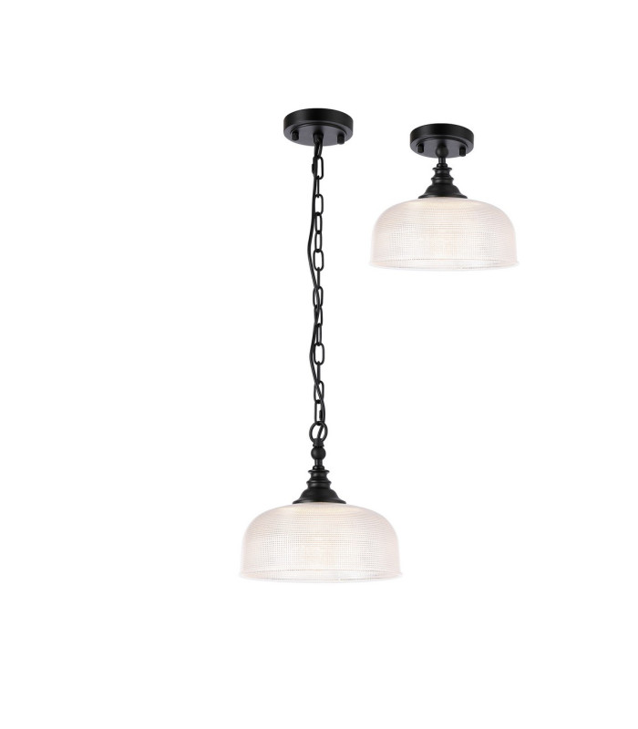 DeRuyter 27cm Flush/Single Pendant 1 Light Adjustable E27 Satin Black/Clear Glass-4