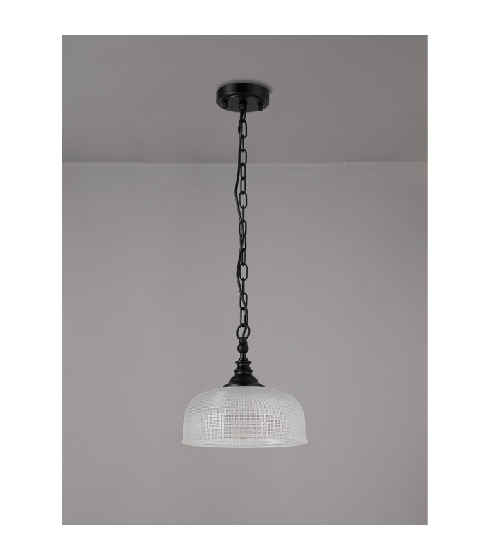 DeRuyter 27cm Flush/Single Pendant 1 Light Adjustable E27 Satin Black/Clear Glass-8