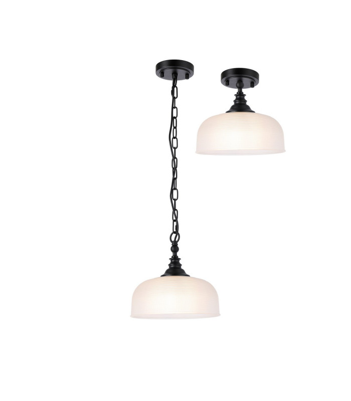 DeRuyter 27cm Flush/Single Pendant 1 Light Adjustable E27 Satin Black/Frosted Glass-4
