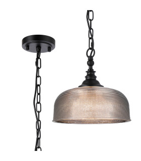 DeRuyter 27cm Flush/Single Pendant 1 Light Adjustable E27 Satin Black/Smoke Glass-1